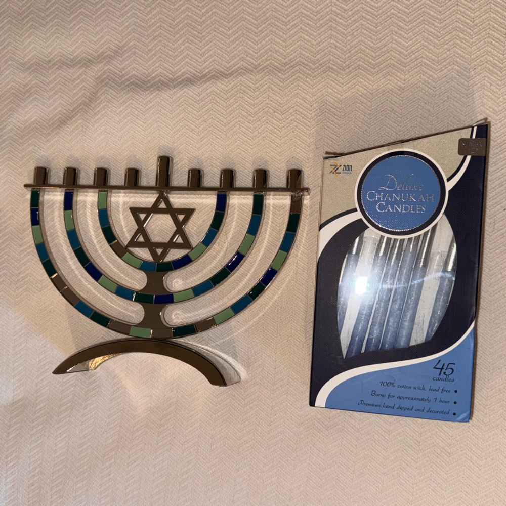 Menorah and candles, used one season